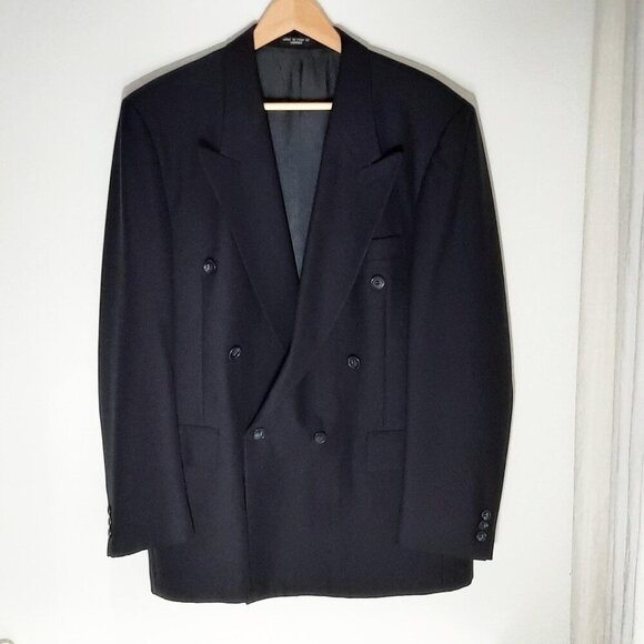 Vintage wool double breasted blazer, Dark navy blue jacket, Gianni Franco M L XL - Picture 3 of 8